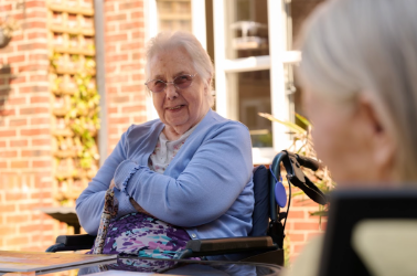 residents chatting in garden